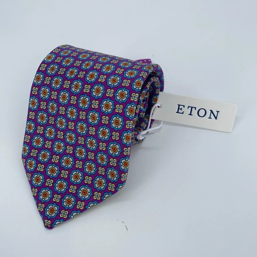Eton Tie Men One Size Multi Patterned Silk Classic Luxury Necktie Italy Made NWT